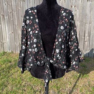 SHE + SKY Floral Open Bell Sleeve Blouse S NWT